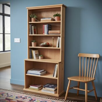 Tall step back bookcase, solid rustic wooden bookshelves bespoke handmade in Somerset UK -edited_1