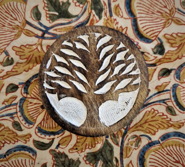 Set of Tree of Life wooden coasters, rustic kitchen and dining and eco wooden gifts. Ethical Fair Trade homeware from Somerset UK.