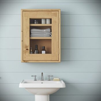 Glass door bathroom cabinet in rustic natural wood, wall mounted cosmetic display cabinet custom handmade in Somerset UK -edited_1