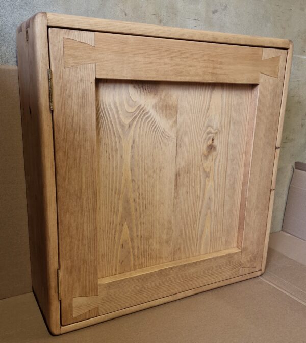 Natural wood bathroom cabinet with modernist wooden door, custom made in Somerset UK
