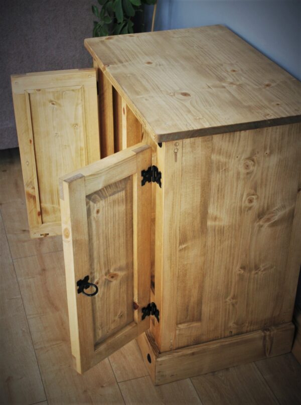 Mexican pine aquarium cabinet, rustic wooden fish tank stand with door open, from Somerset UK from natural wood.