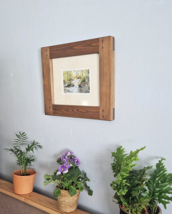Chunky wooden rustic frame 11 x 14 inch handmade in Somerset UK in chunky rustic, sustainable natural wood. Side view.