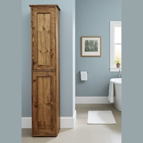 Slim tallboy bathroom cabinet, tall chunky wooden cupboard for rustic bathroom, custom handmade in Somerset UK -edited_1