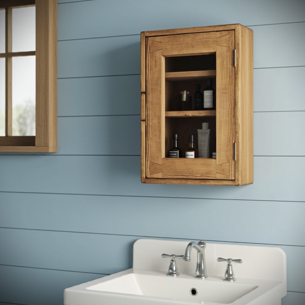 Bathroom display cabinet, modern rustic glass door curio cabinet, designed and handmade in Somerset UK from natural wood -edited_1
