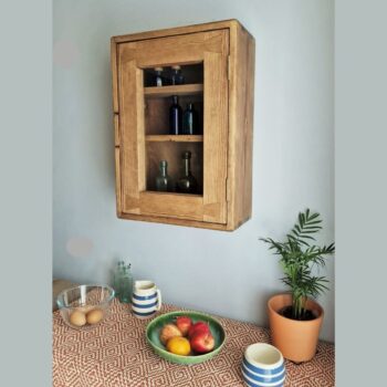 Rustic kitchen display cabinet and dark wood vintage curio cabinet, side view, from Somerset UK