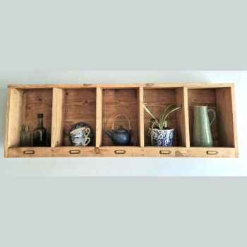 Pigeon hole kitchen shelf and curio display unit, rustic vintage mug holder from Somerset UK.