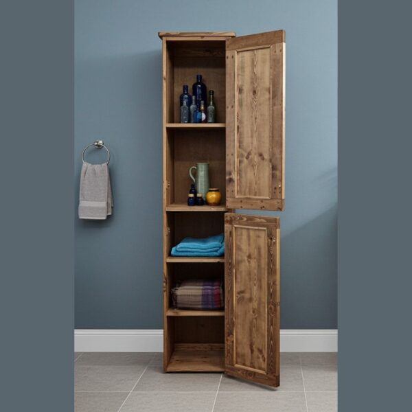 Slim tallboy bathroom cabinet, tall wooden storage cupboard for rustic bathroom, custom handmade in Somerset UK -edited_1