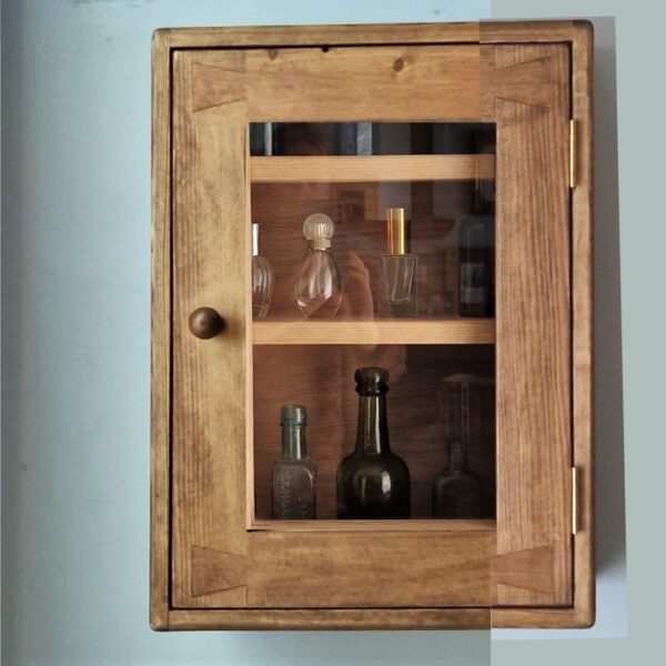 Rustic kitchen display cabinet in dark wood with round handle from Somerset UK