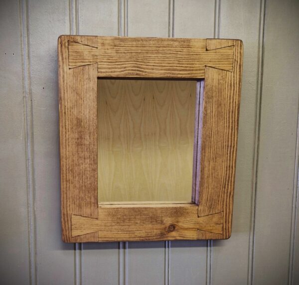 Small wood frame mirror handmade by us in Somerset in our modern rustic style, cottage cabin bathroom wall mirror