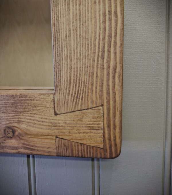 Small wood frame mirror handmade in Somerset UK in our modern rustic style, with dovetail joinery detail.