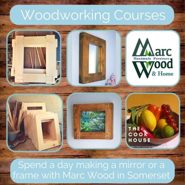 Woodworking courses in Somerset UK, adult beginners furniture making classes, spend a day learning to craft a wooden mirror or frame, experience day gift.