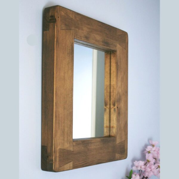 Small wood frame mirror, handmade in Somerset UK in our modern rustic style from natural chunky dark wood.