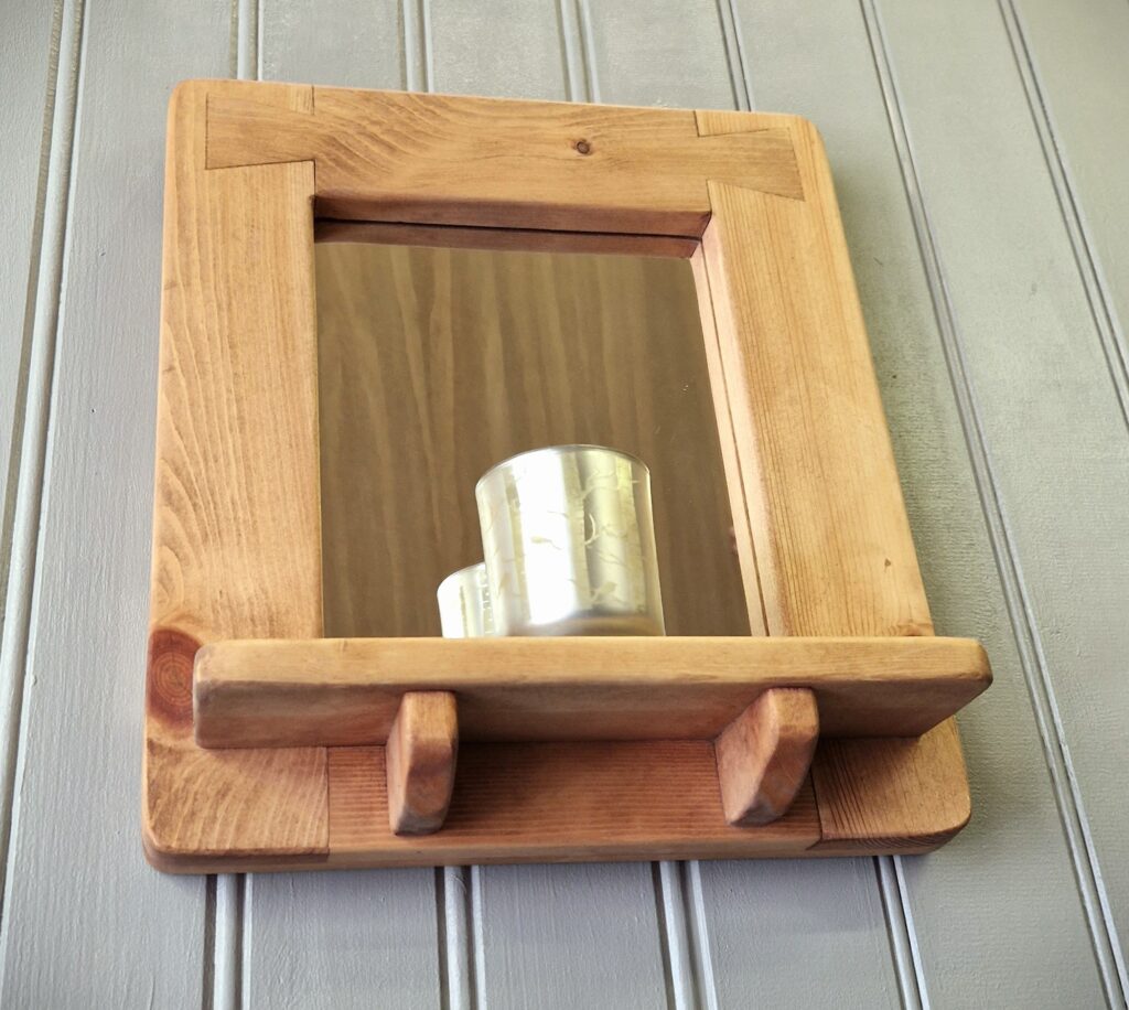 Small wooden shelf mirror