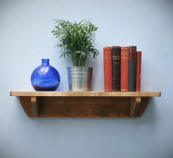 Small rustic wooden shelf, 62 cm modern minimalist cottage style open shelving storage from Somerset UK.