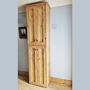 Large bathroom armoire cabinet in modern rustic natural wood, French country house wooden storage. Custom handmade in Somerset UK