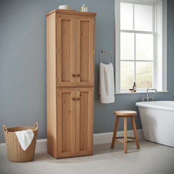 large bathroom armoire cabinet, double wooden linen cupboard for rustic country cottage home, custom handmade in Somerset UK -edited_1