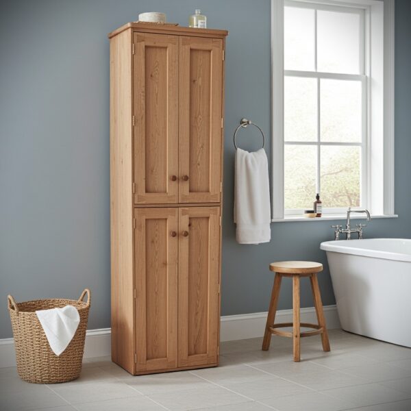 large bathroom armoire cabinet, double wooden linen cupboard for rustic country cottage home, custom handmade in Somerset UK -edited_1