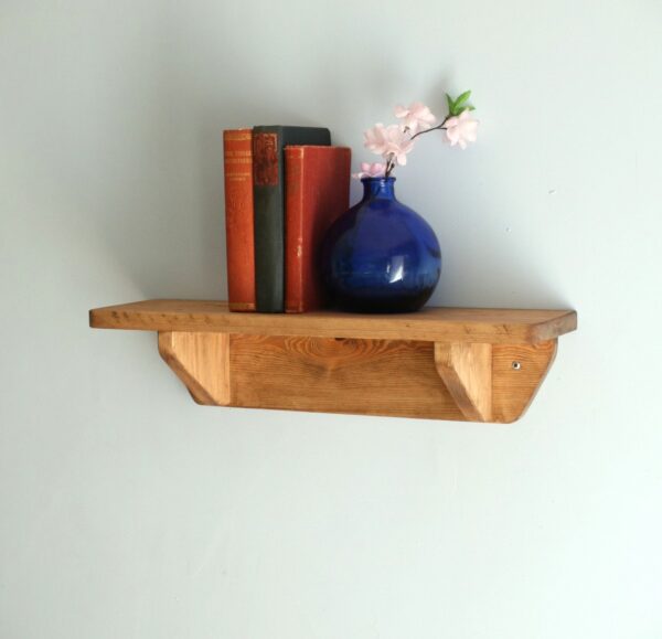 Small rustic wooden shelf, 44 cm modern farmhouse cottage style open shelving storage from Somerset UK.