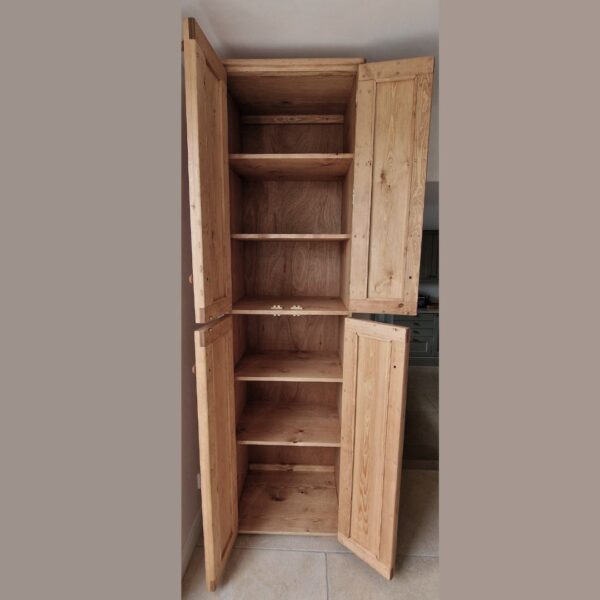Large bathroom armoire cabinet, tall wooden linen cabinet with shelves handmade in Somerset UK from natural wood.