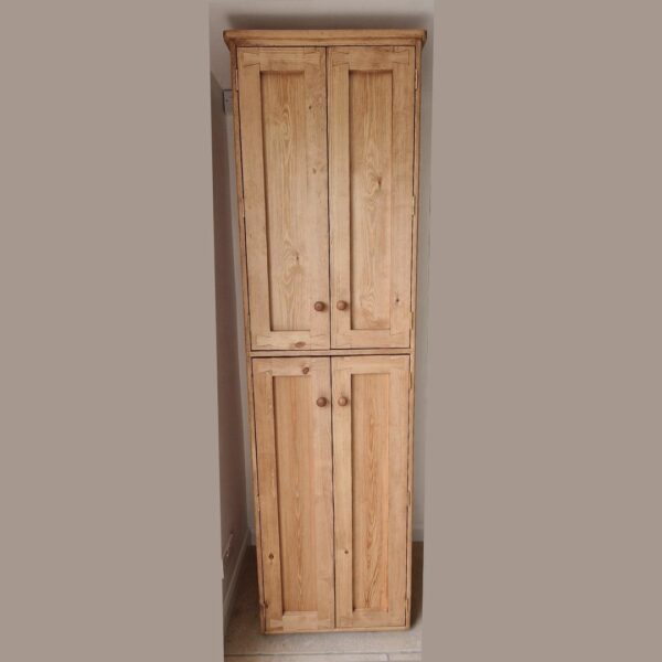 Large bathroom armoire cabinet, tall wooden linen cabinet handmade in Somerset UK from natural wood.