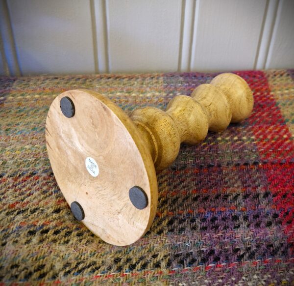 Chunky wooden candle stick, hand carved rustic candle holder, with protective pads, from Somerset UK