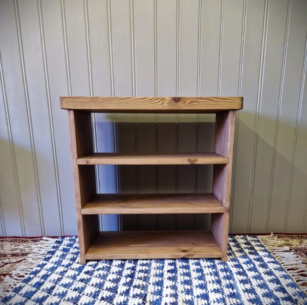 Low wooden bookcase, modern rustic bookshelves, handmade in Somerset UK