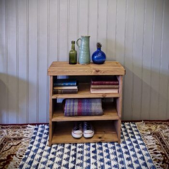 Wooden shoe rack shelf, cottage farmhouse style rustic shoe rack shelf and hall table, designed and handmade in Somerset UK