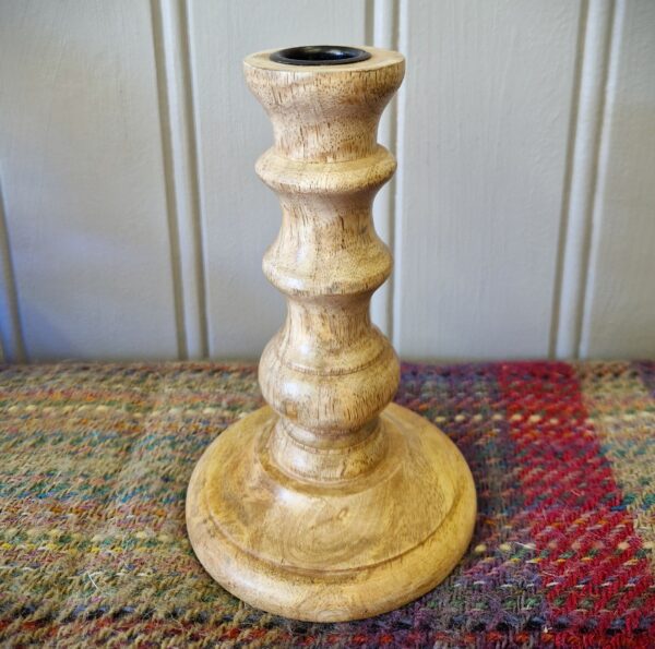 Chunky wooden candle stick, hand carved rustic candle holder close up detail, from Somerset UK