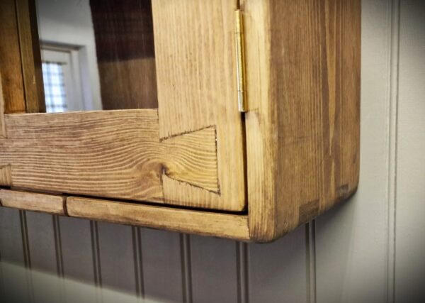 Rustic kitchen glass cabinet, modern wooden dovetail cabinet, handmade in Somerset UK