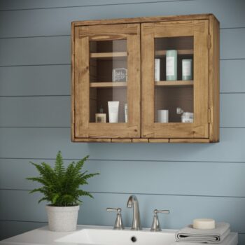 Bathroom glazed cabinet, large wooden over sink display cabinet for cottage farmhouse bathroom, custom handmade in Somerset UK -edited_1