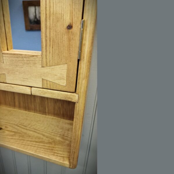 Open shelved mirror cabinet, rustic wooden bathroom medicine cabinet with lower shelf UK