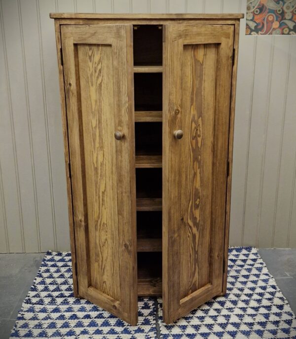 Double kitchen larder cupboard, freestanding wooden pantry cabinet, rustic country house shelves, custom handmade in Somerset UK