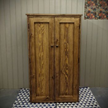 Rustic wooden hallway cupboard, tall coat and shoe cupboard in dark wood, handmade in Somerset UK