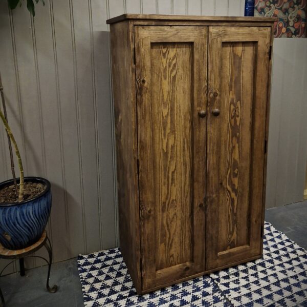 Large shoe storage cabinet freestanding rustic cottage wooden hall cupboard, custom handmade in Somerset UK