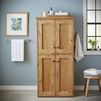 Large armoire linen cabinet, floor standing rustic wooden bathroom cupboard, custom handmade in Somerset UK -edited_1