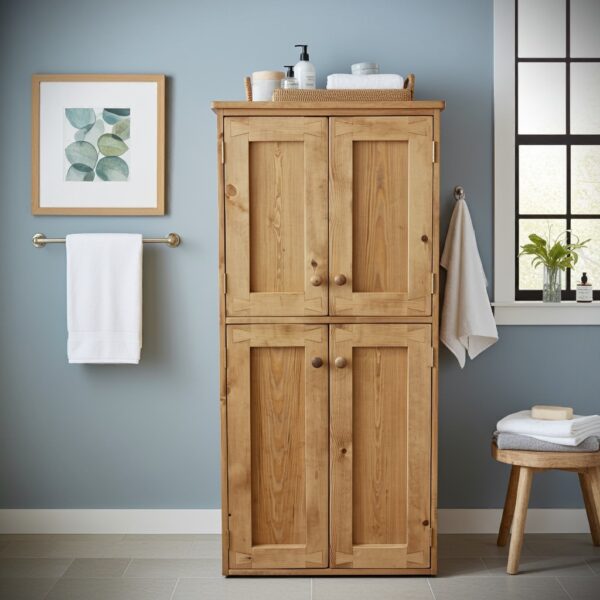 Large armoire linen cabinet, floor standing rustic wooden bathroom cupboard, custom handmade in Somerset UK -edited_1