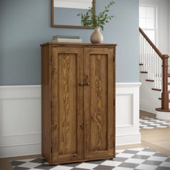 Rustic shoe storage cabinet in rustic dark wood, tall hallway cupboard custom handmade in Somerset UK -edited_1