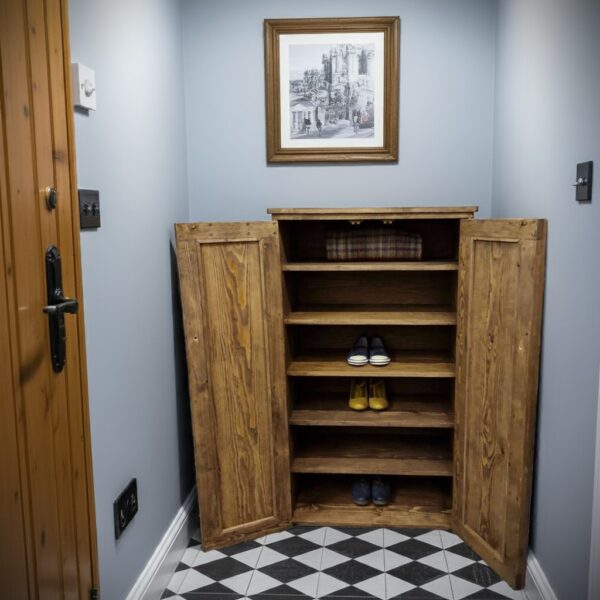 Rustic shoe storage cabinet in dark wood, tall hallway storage cupboard custom handmade in Somerset UK -edited_1