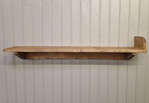 Rustic wooden bookend shelf, chunky wood cottage shelf with brackets & bookend handmade in Somerset UK