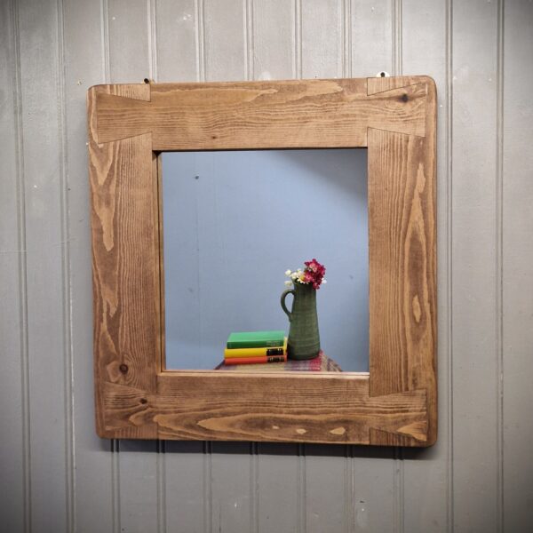 Wide frame wooden mirror in sustainable natural wood, modern rustic home décor from Somerset UK