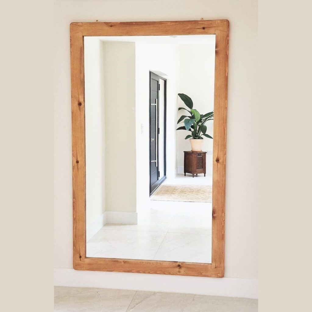 Very large wooden frame mirror, scandi modern rustic cottage wall mirror from Somerset UK