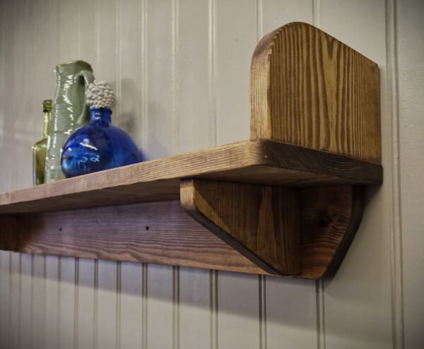 Rustic wooden bookend shelf, deep floating bookshelf handmade in Somerset UK