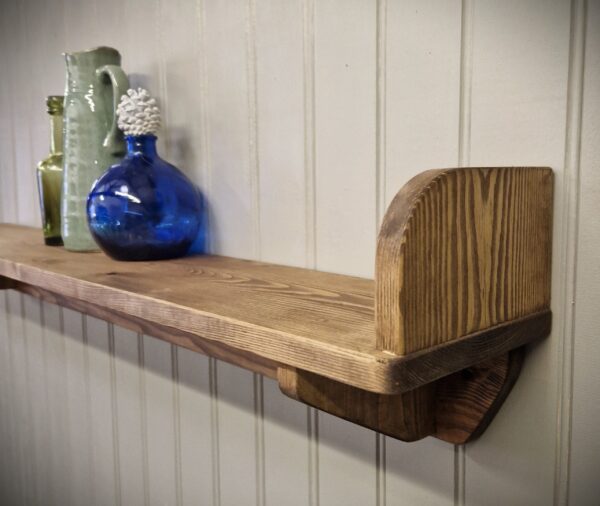Rustic wooden bookend shelf, modern cottage shelf with chunky bookend handmade in Somerset UK