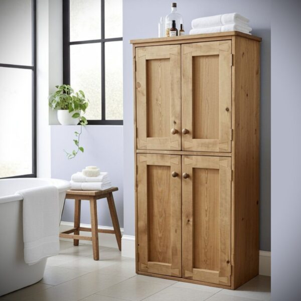 Large armoire linen cabinet, chunky wooden bathroom storage cupboard, custom handmade in Somerset UK -edited_1