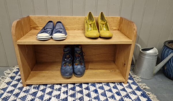 2 tier wooden shoe rack, farmhouse cottage home in rustic country pine, from Somerset UK