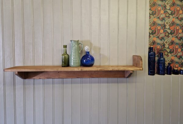 Rustic wooden bookend shelf, modern cottage deep floating shelf handmade in Somerset UK