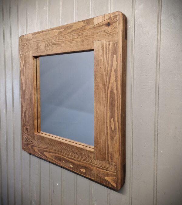 Wide frame wooden mirror in chunky natural wood, modern rustic home décor from Somerset UK