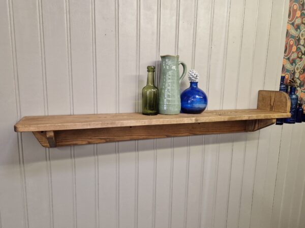 Rustic wooden bookend shelf, modern cottage open shelf with integrated bookend handmade in Somerset UK