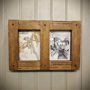 Double wooden frame 5 x 7 rustic picture & photo frame for double portrait images, custom wood gift, 5 year anniversary or artisan wedding present from Somerset UK