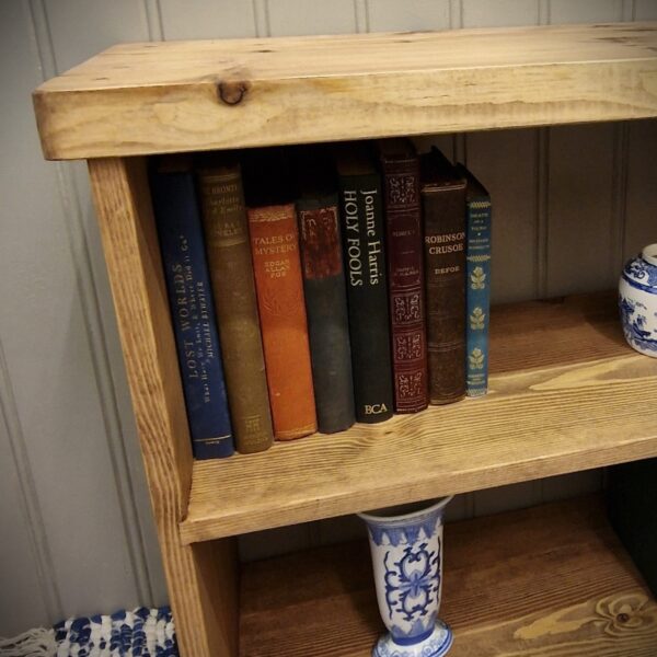 Small dark wooden bookshelf and chunky rustic bookcase in natural wood from Somerset UK